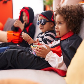 kids with Halloween candy