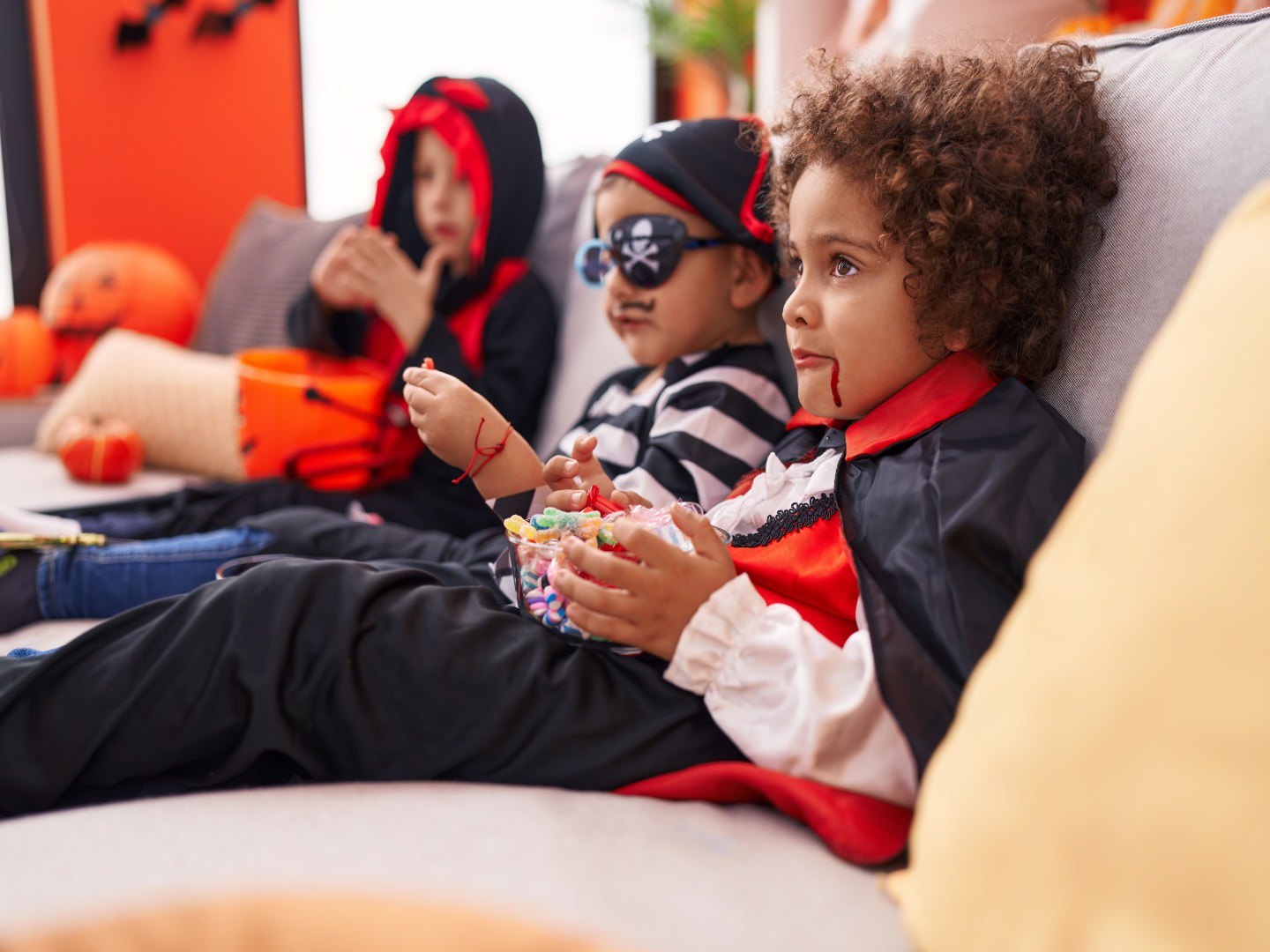 kids with Halloween candy