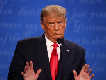 NASHVILLE, TENNESSEE - OCTOBER 22: U.S. President Donald Trump participates in the final presidential debate against Democratic presidential nominee Joe Biden at Belmont University on October 22, 2020 in Nashville, Tennessee. This is the last debate between the two candidates before the election on November 3. (Photo by Justin Sullivan/Getty Images)