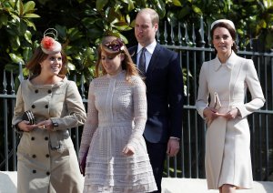 WINDSOR, UNITED KINGDOM - APRIL 16: : (L-R) Princess Eugenie, Princess Beatrice, Prince William, Duke of Cambridge and Catherine, Duchess of Cambridge attend the Easter Day service at St George's Chapel on April 16, 2017 in Windsor, England.