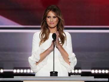 Melania Trump on the first day of the Republican National Convention on July 18, 2016 at the Quicken Loans Arena in Cleveland, Ohio. An estimated 50,000 people are expected in Cleveland, including hundreds of protesters and members of the media. The four-day Republican National Convention kicks off on July 18. (Photo by Alex Wong/Getty Images)