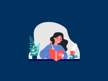 Illustration of happy teenage girl studying